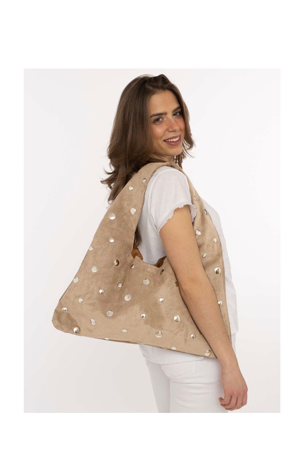 Zwillingsherz Velours Shopper Metallic in taupe