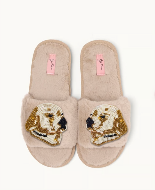 Cozy Slippers Beige Dog