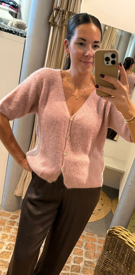 Strick Jacke GOLD mit Dreiviertel Arm in mauve