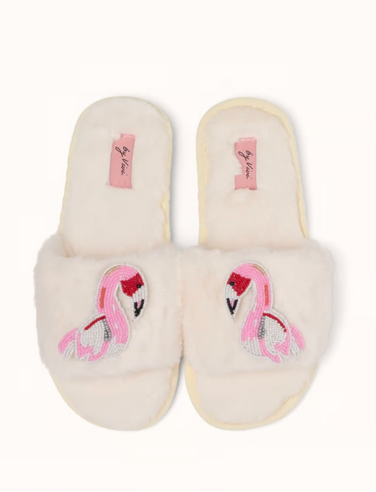 Cozy Slippers Ecru Flamingo