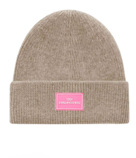 Zwillingsherz Mütze Patch in taupe