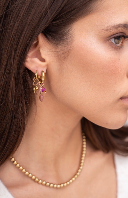 My Jewellery Kleine Creolen mit pinken und braunen Steinen gold