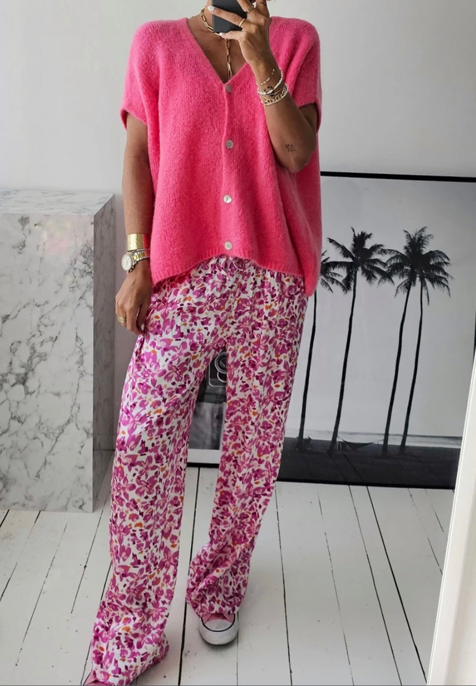 Oversized Strick Pullunder in pink