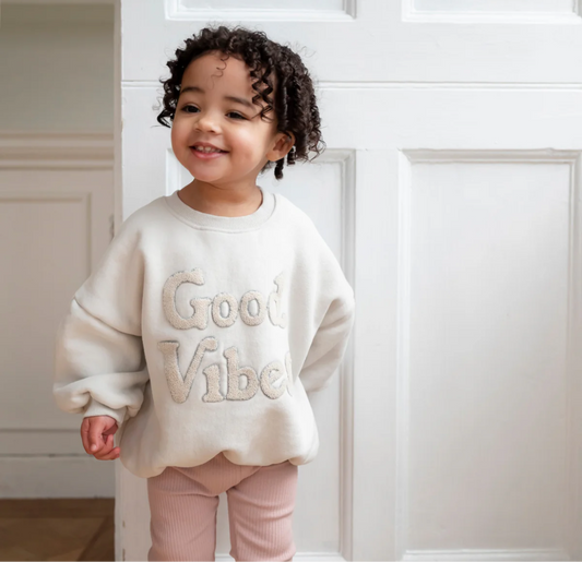 Little Prince & Sister Sweatshirt GOOD VIBES in ecru