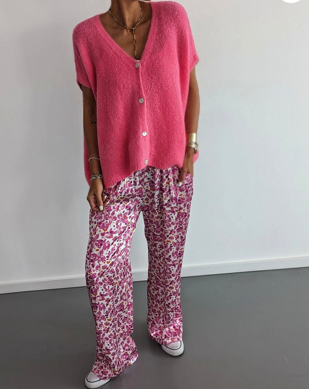 Oversized Strick Pullunder in pink