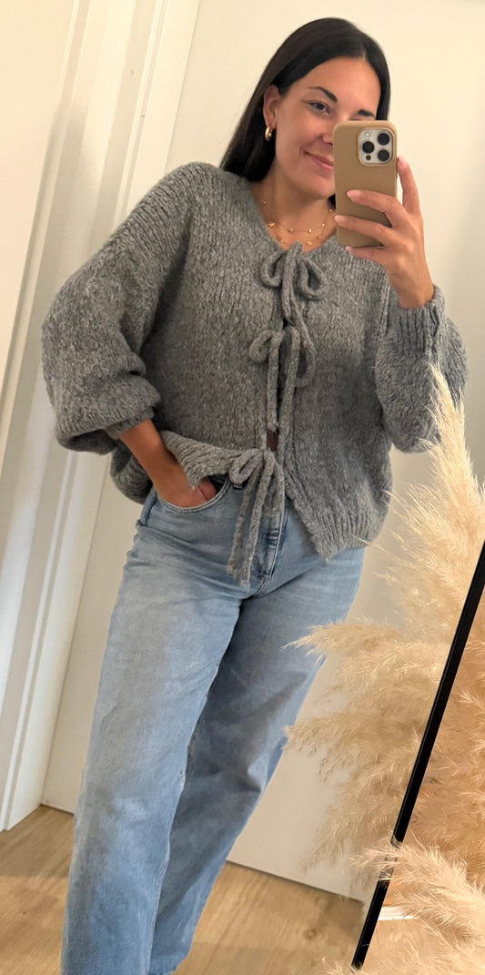 Cardigan mit Schleifen in grau
