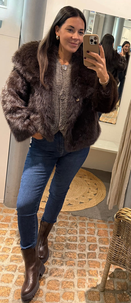 Fell Jacke in dunkelbraun