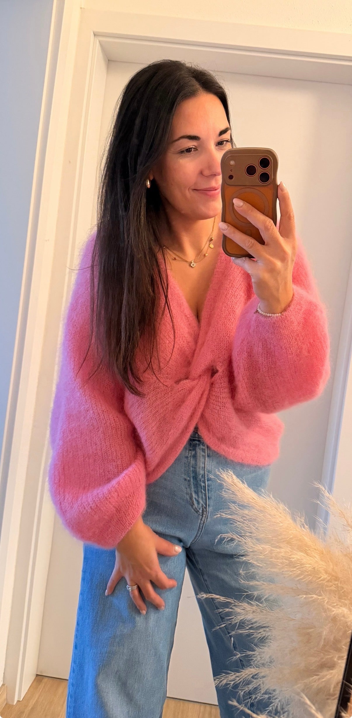 Kuscheliger Mohair Pulli Knoten in pink