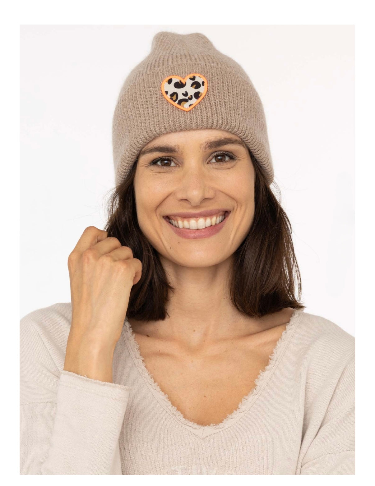 Zwillingsherz Mütze HERZ LEO in Taupe