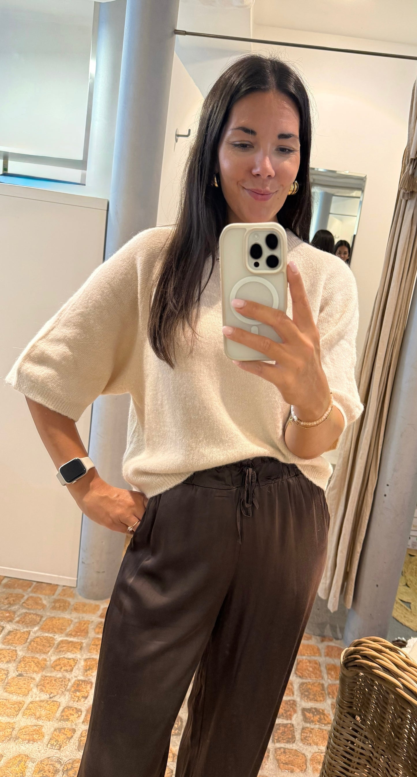 Pulli Kurzarm in beige