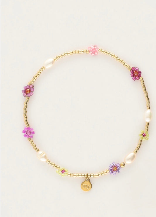 My Jewellery Sunrocks elastisches Armband mit pinken Blumen und Süßwasserperlen