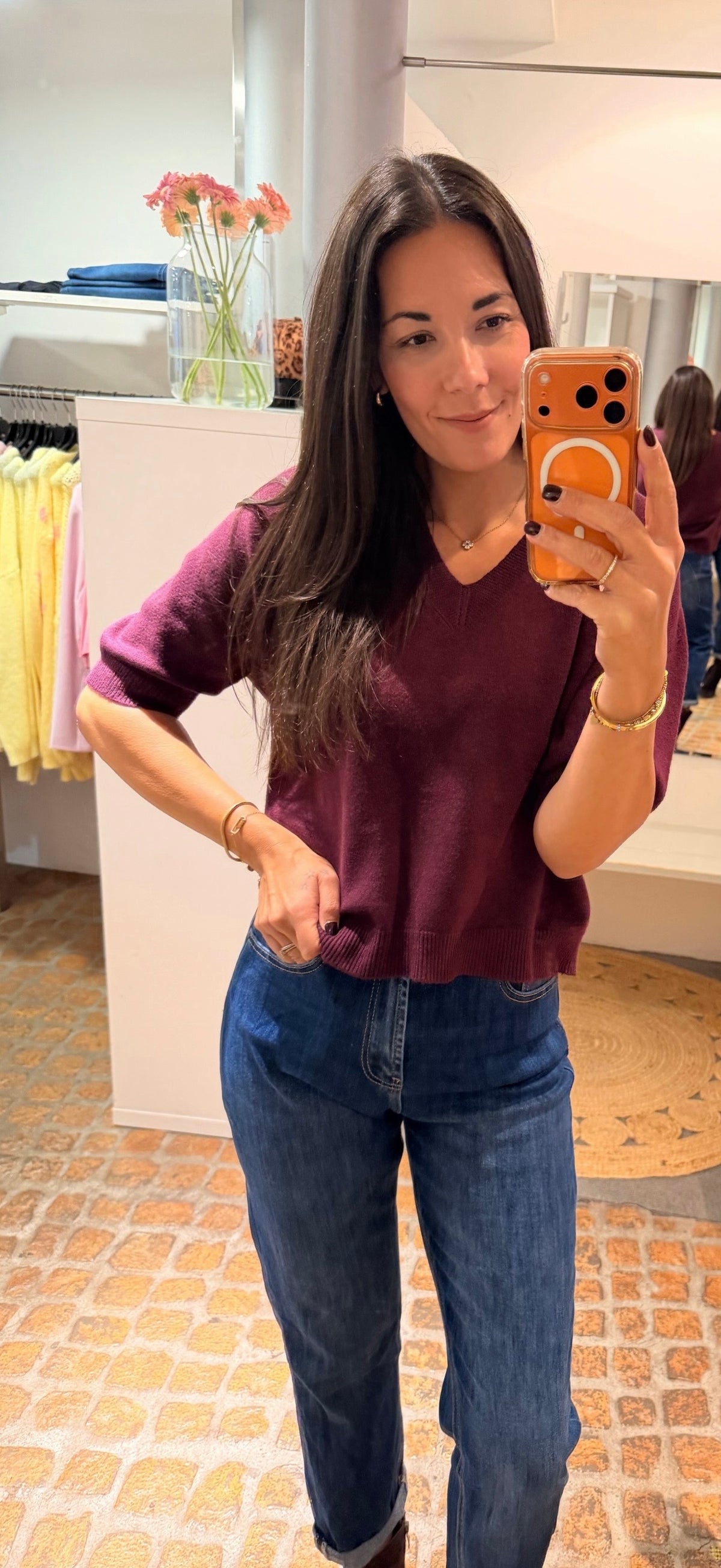 MIDI STRICK PULLI PLUM V-AUSSCHNITT