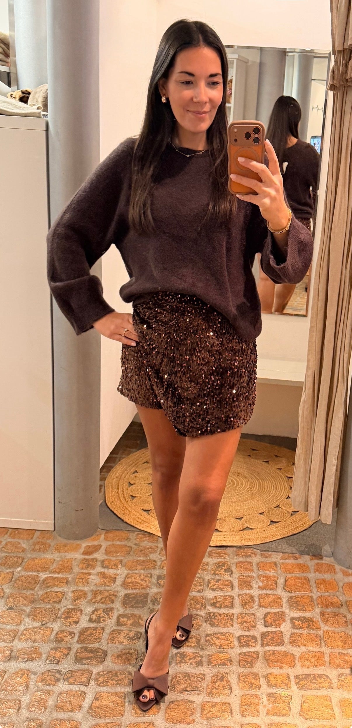 Midi Pulli Roundneck in dunkelbraun