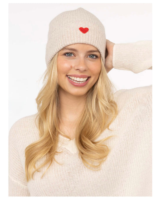 100% Kaschmir Zwillingsherz Mütze Herz ❤️ in beige