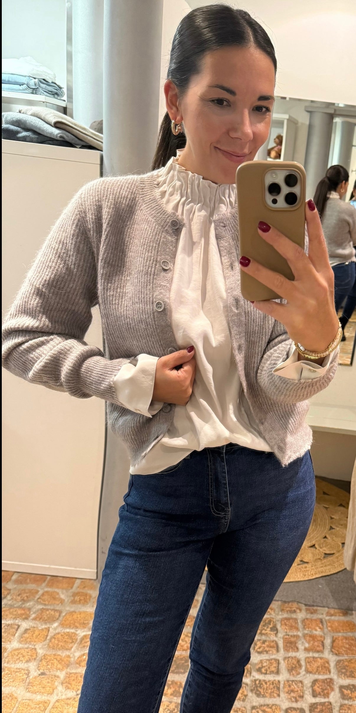 YAYA Cardigan taupe grau melange