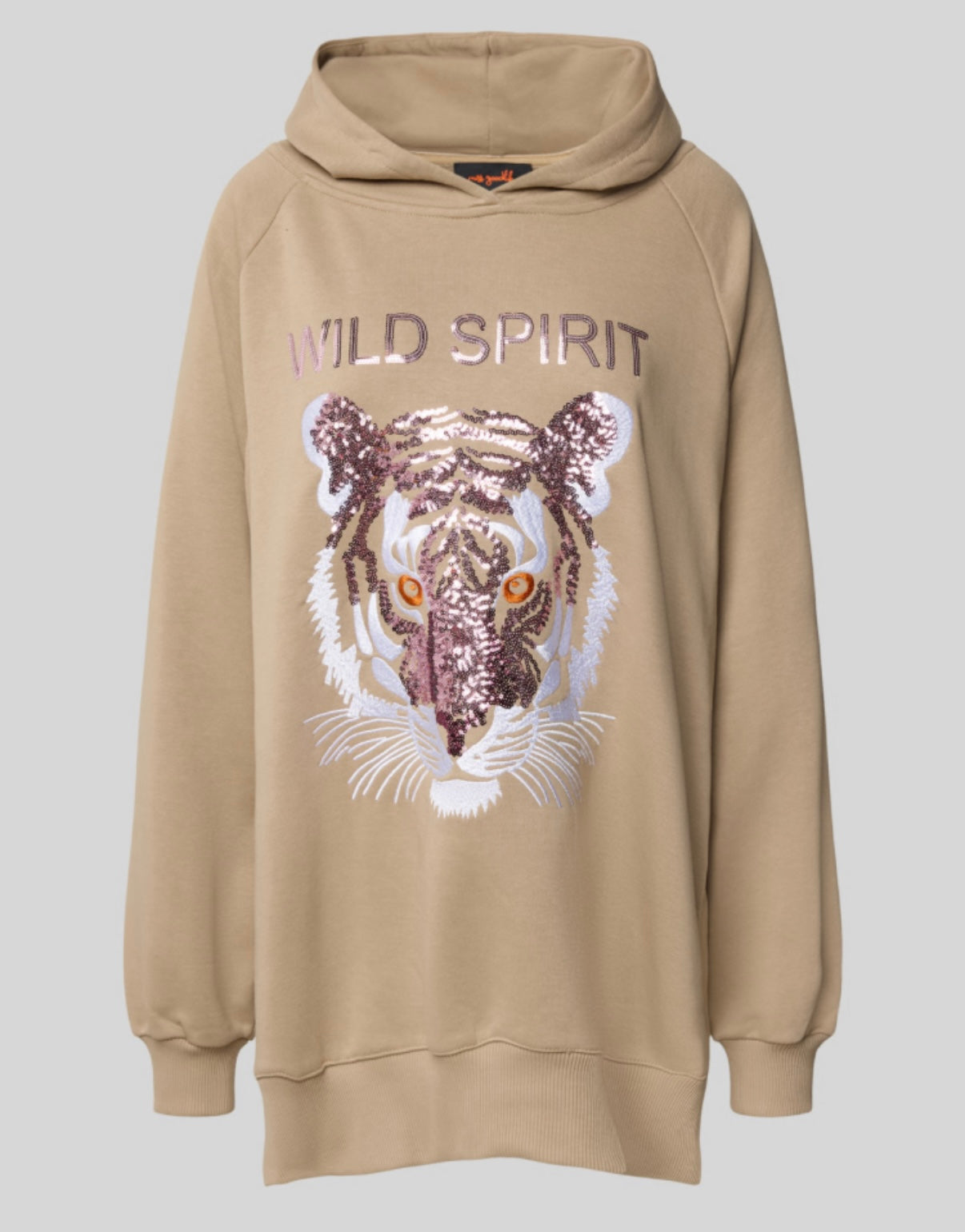 Miss Goodlife Hoodie Tiger Pailletten in beige
