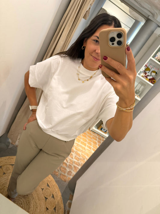 YAYA Jersey Oberteil mit Falten Detail in weiß