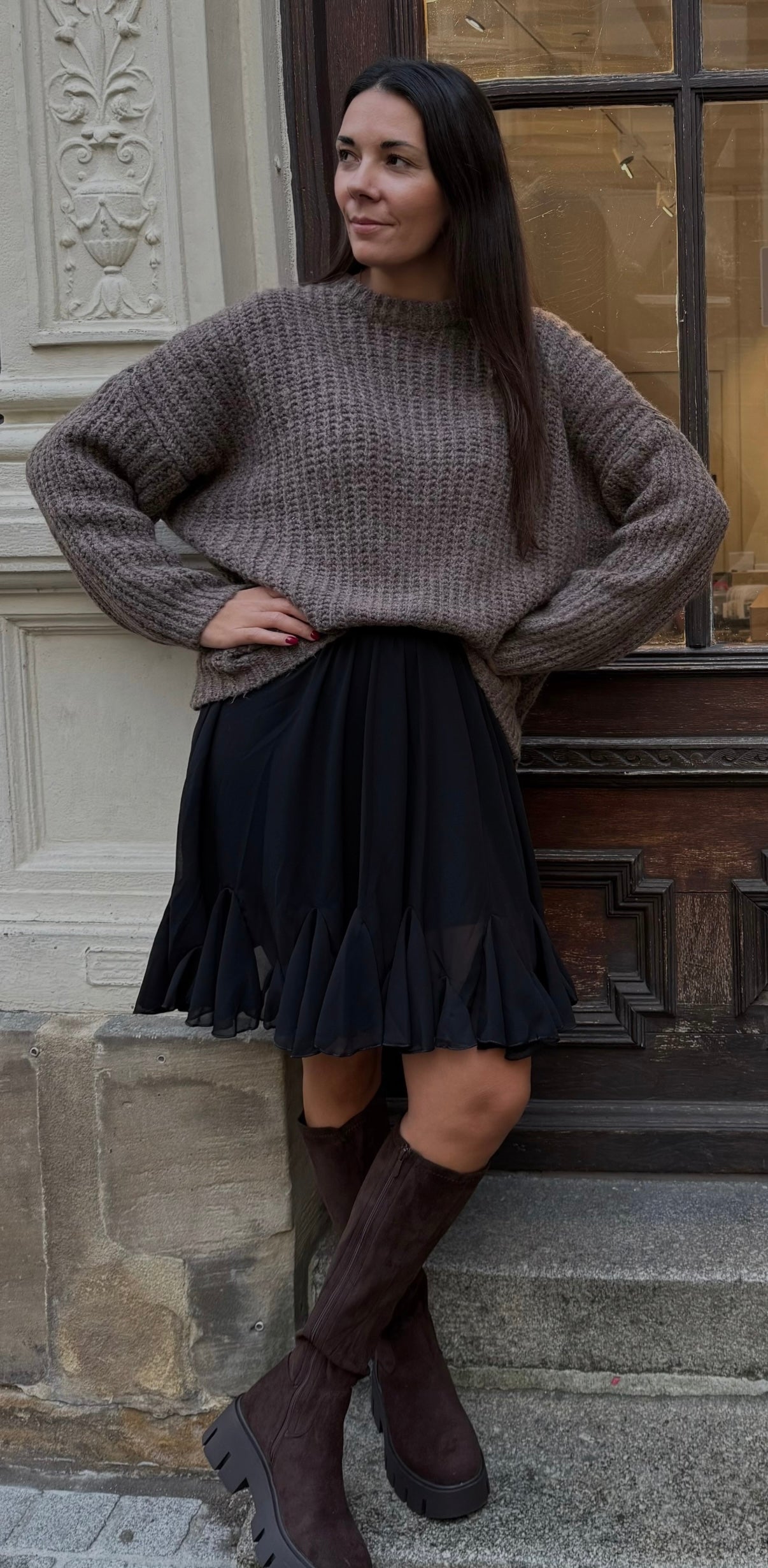 Oversize Strick Pulli in taupe