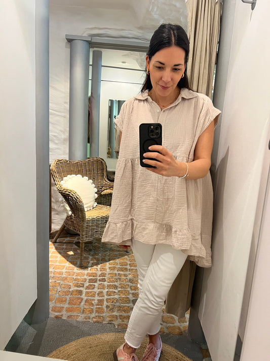 Musselin Tunika in Cappuccino