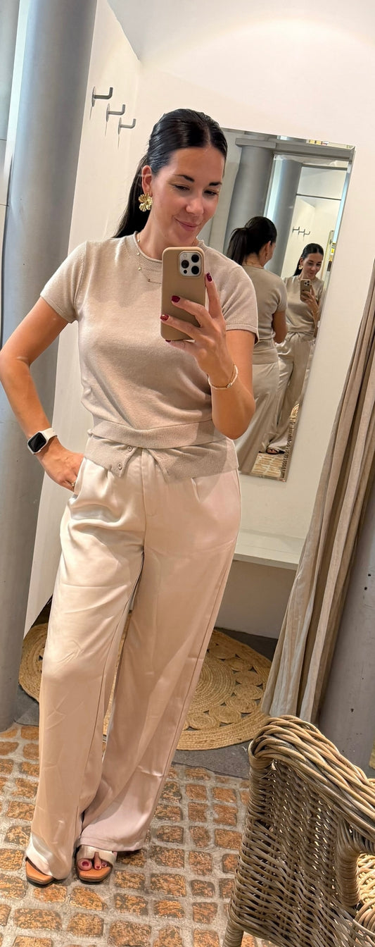 YAYA Strickoberteil Kaschmir mit doppeltem Saum in camel