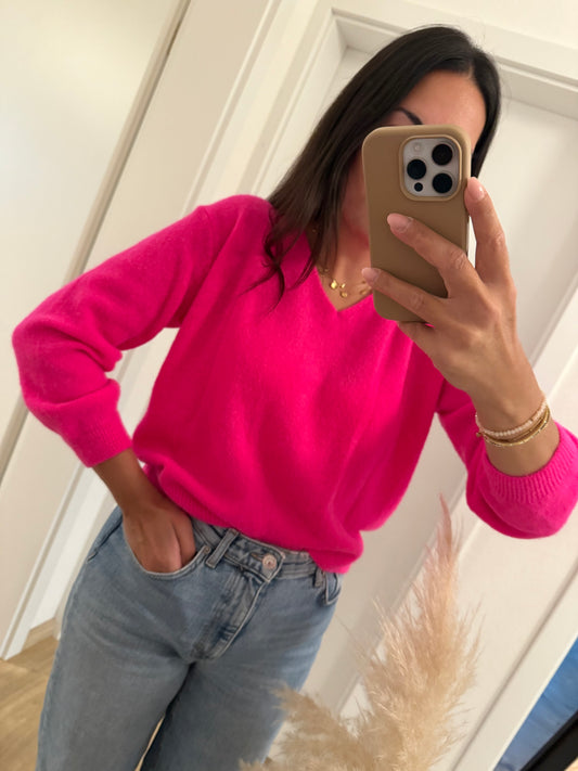 Pulli mit V-Ausschnitt in pink