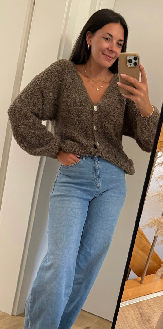 Zwillingsherz Plüsch Cardigan in braun