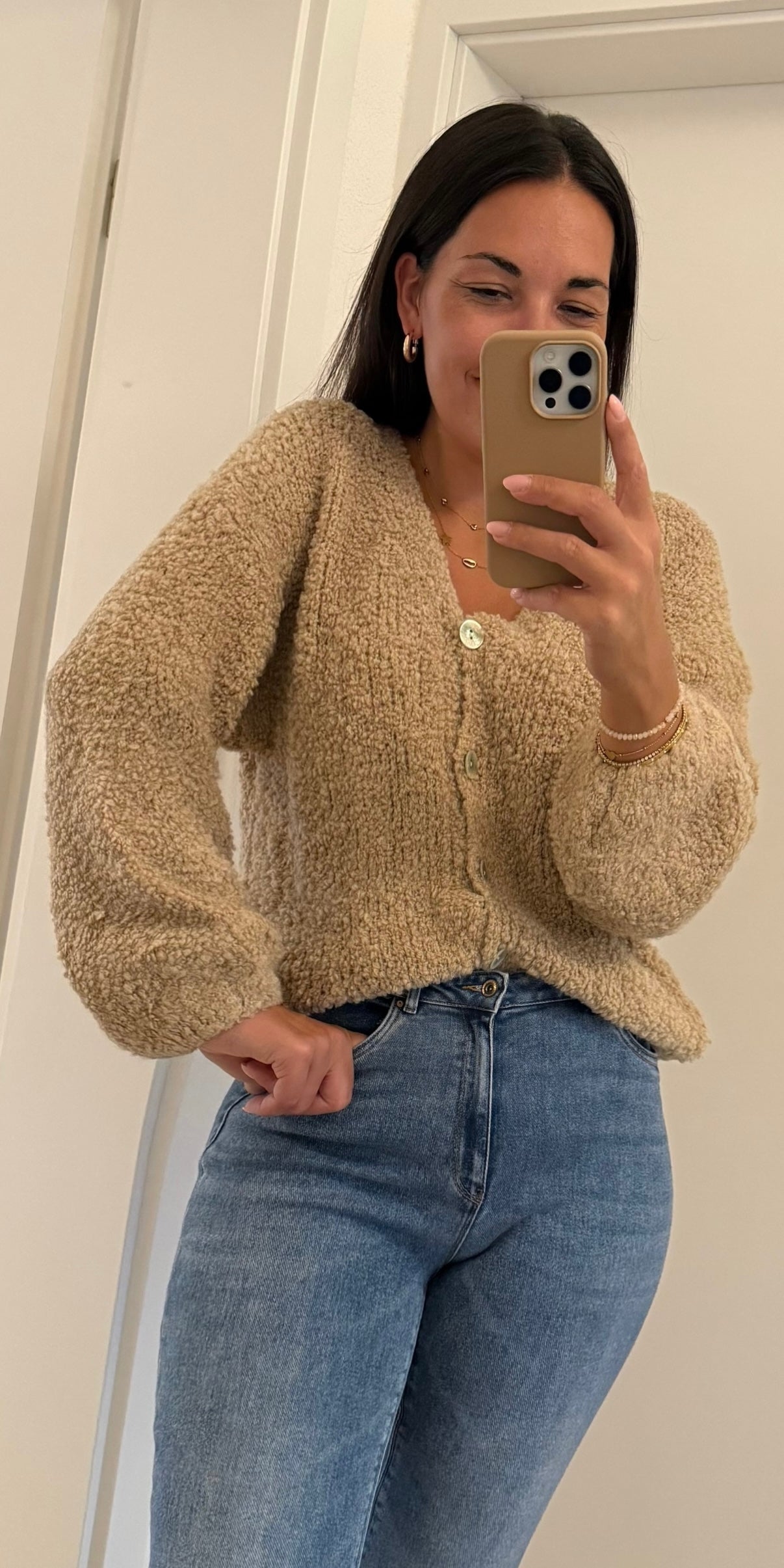 Zwillingsherz Plüsch Cardigan in beige