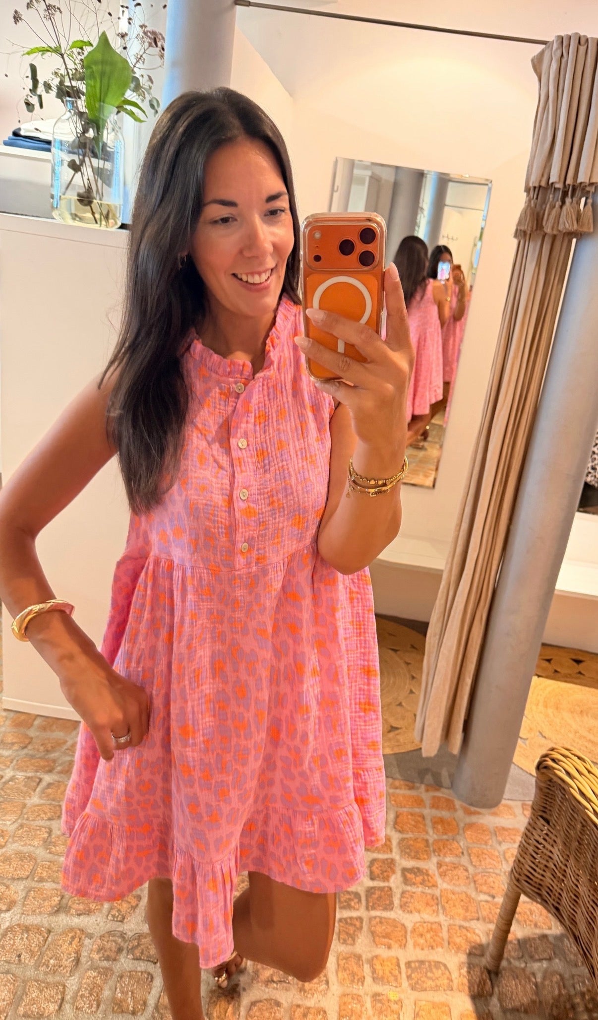 MIDI DRESS MUSSELIN LEO PINK