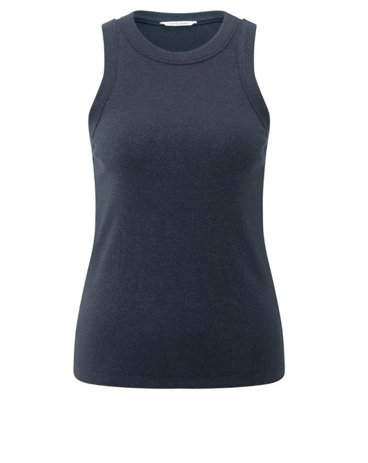 YAYA Geripptes Top mit Schimmer in Anthrazit