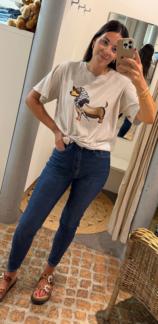 Zwillingsherz T-Shirt Dackel in beige