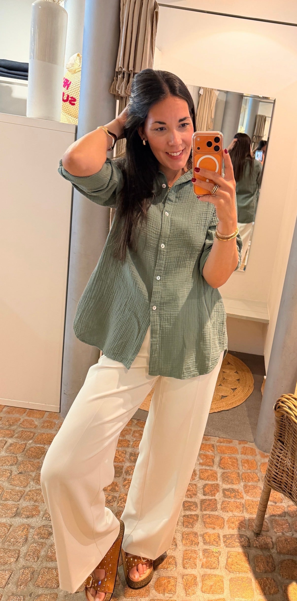 MUSSELIN BLUSE MATCHA
