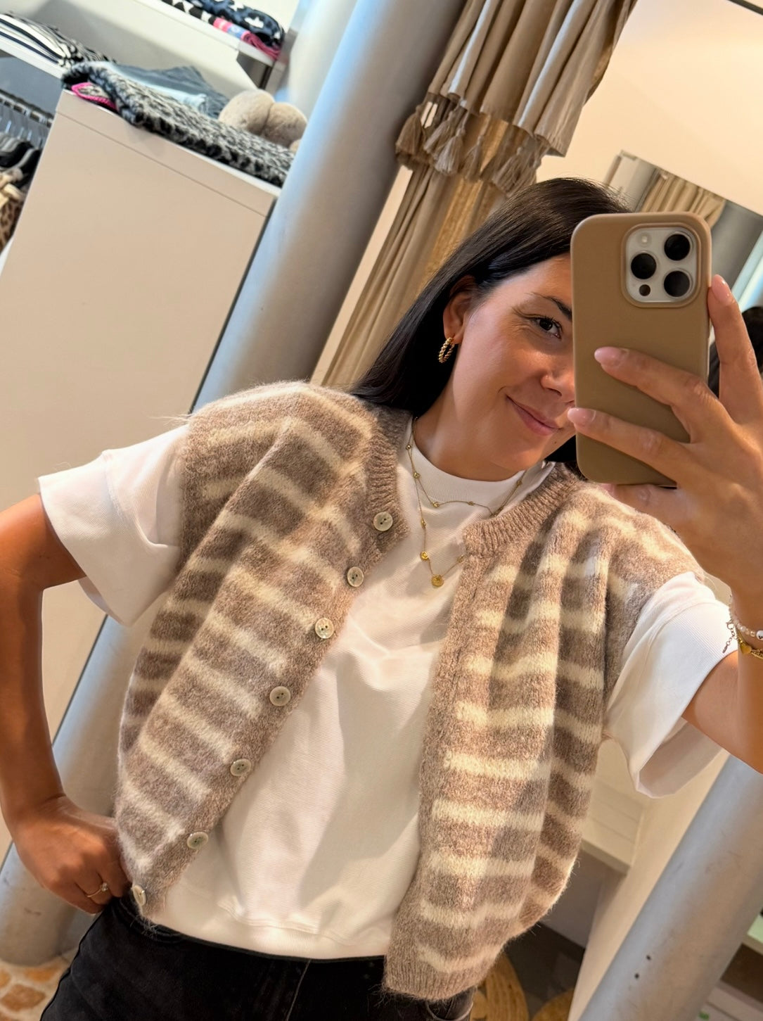 Strick Weste STRIPES in beige