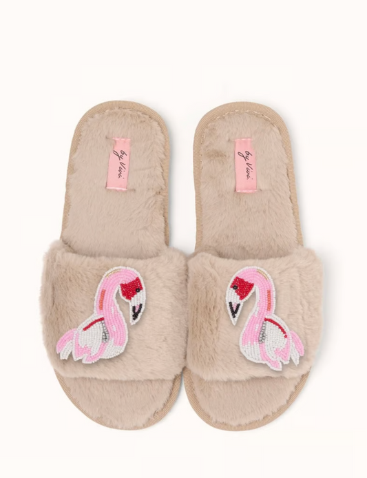 Cozy Slippers Beige Flamingo