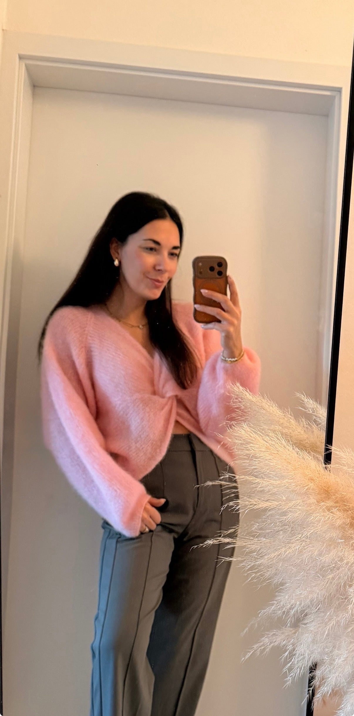 Kuscheliger Mohair Pulli Knoten in rosa