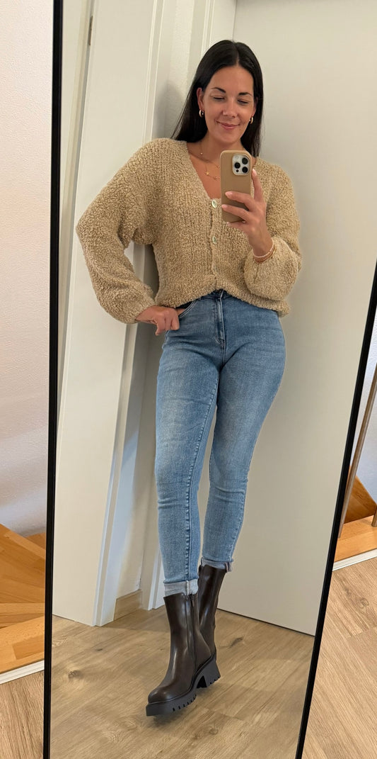 Zwillingsherz Plüsch Cardigan in beige