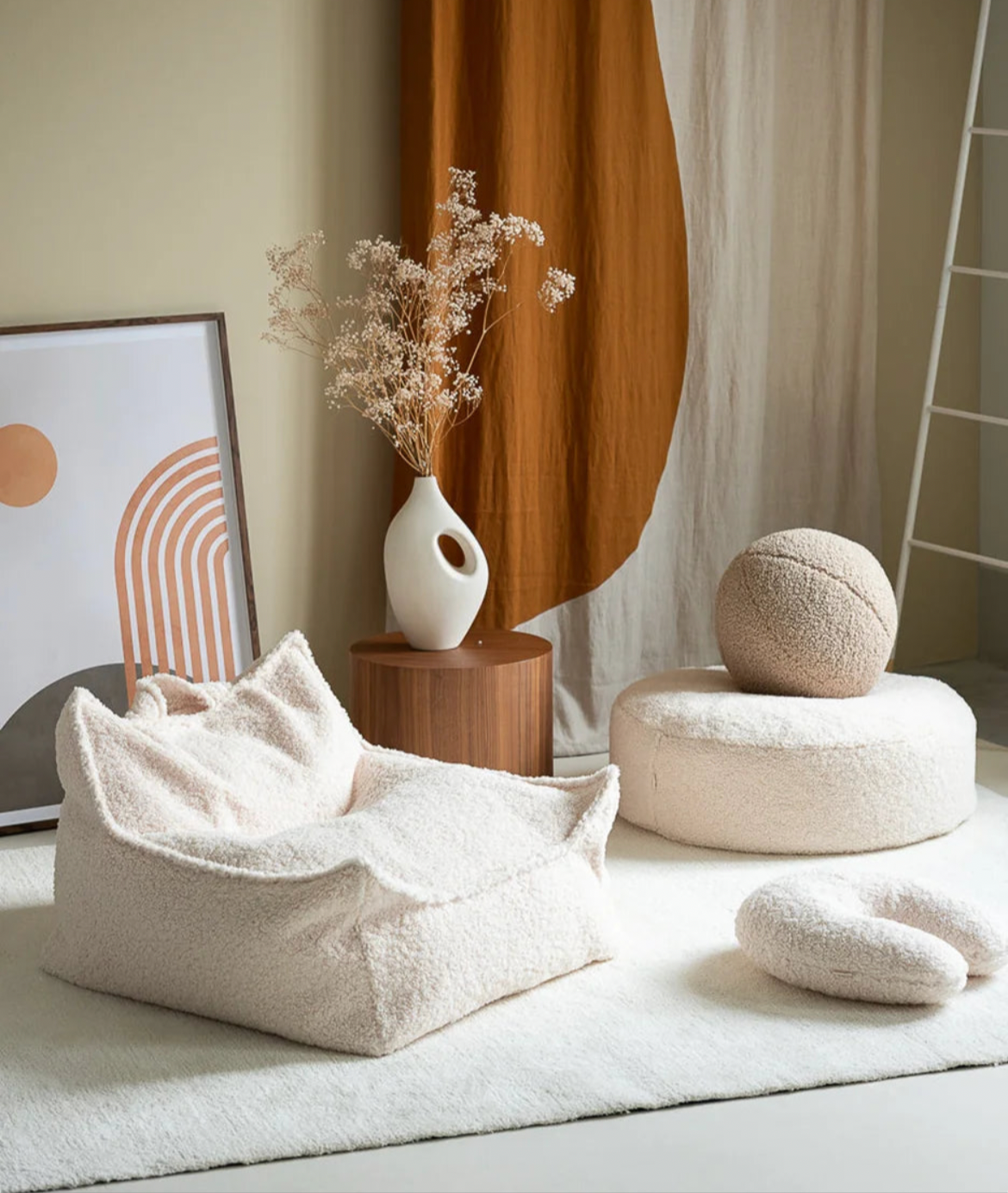 Wigiwama Sitzsack Sessel Teddy in Cremeweiß