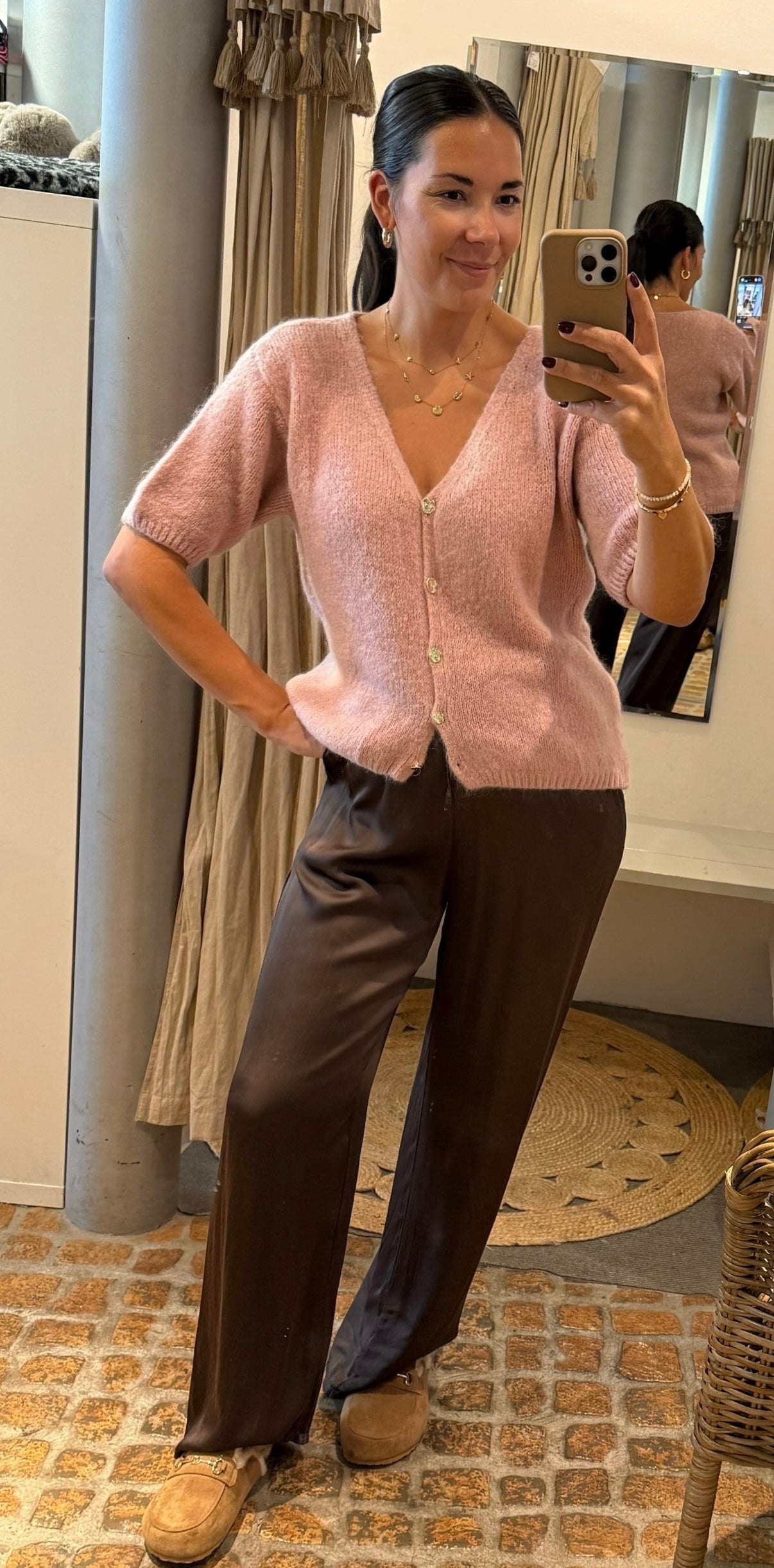 Strick Jacke GOLD mit Dreiviertel Arm in mauve