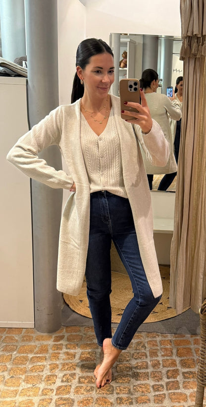 YAYA long Cardigan mit Weste im Zopfmuster
