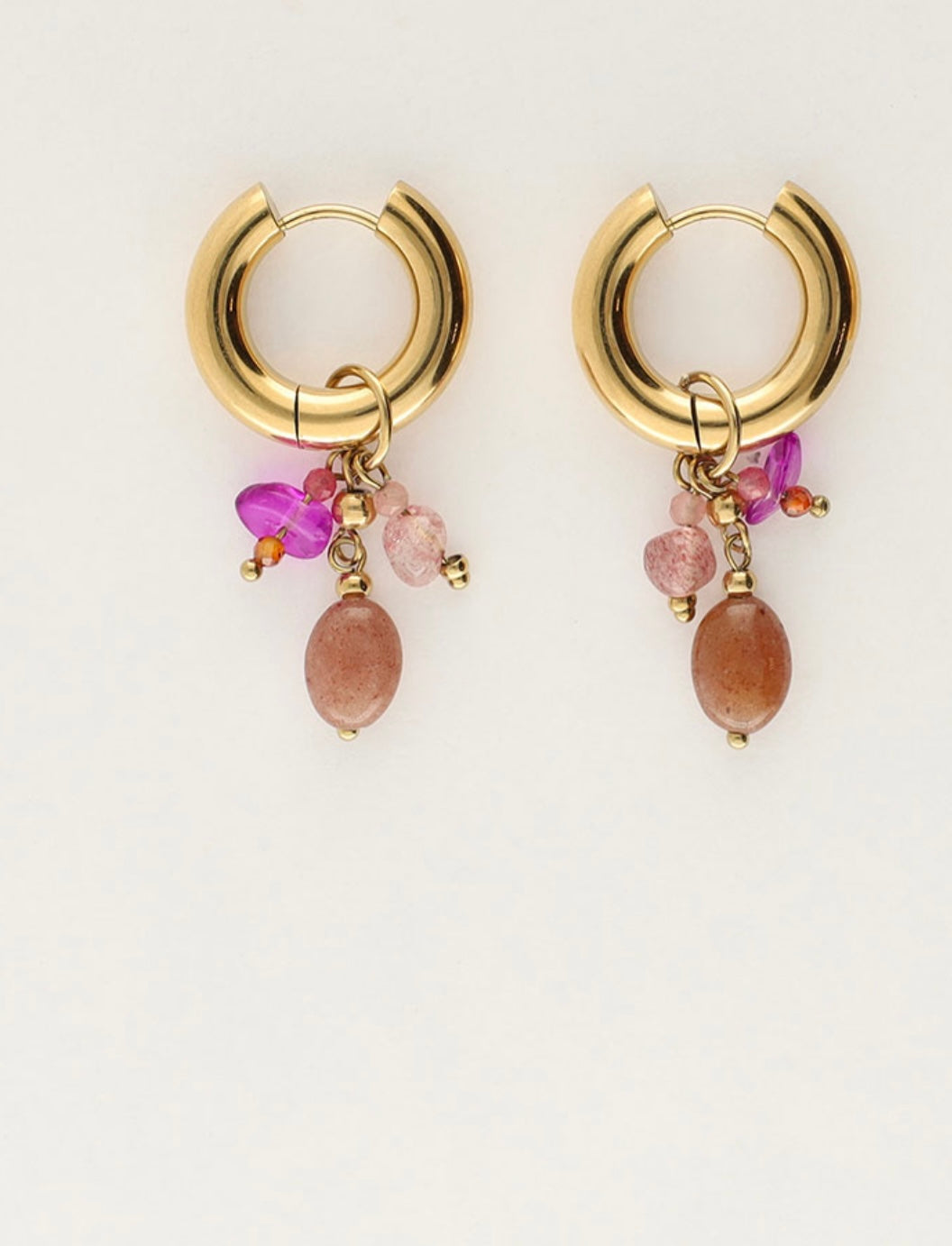 My Jewellery Kleine Creolen mit pinken und braunen Steinen gold