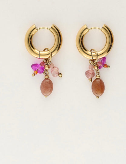 My Jewellery Kleine Creolen mit pinken und braunen Steinen gold
