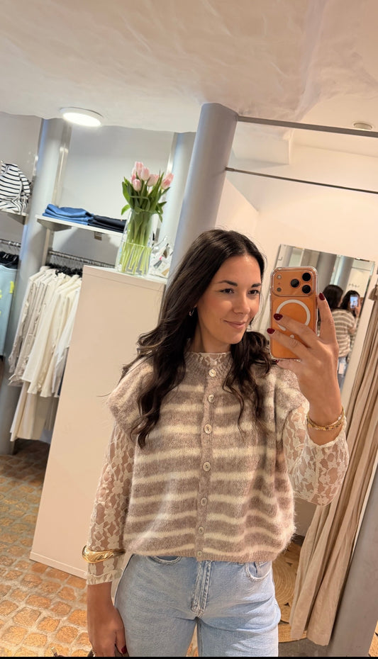 STRICK WESTE STRIPES TAUPE