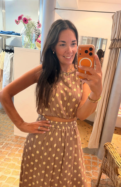 2 Teiler Polka Dots in Taupe