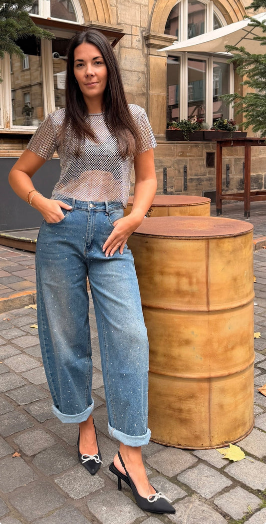 Funkelndes Netzshirt Silver