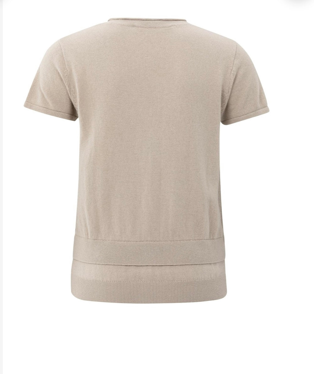 YAYA Strickoberteil Kaschmir mit doppeltem Saum in camel
