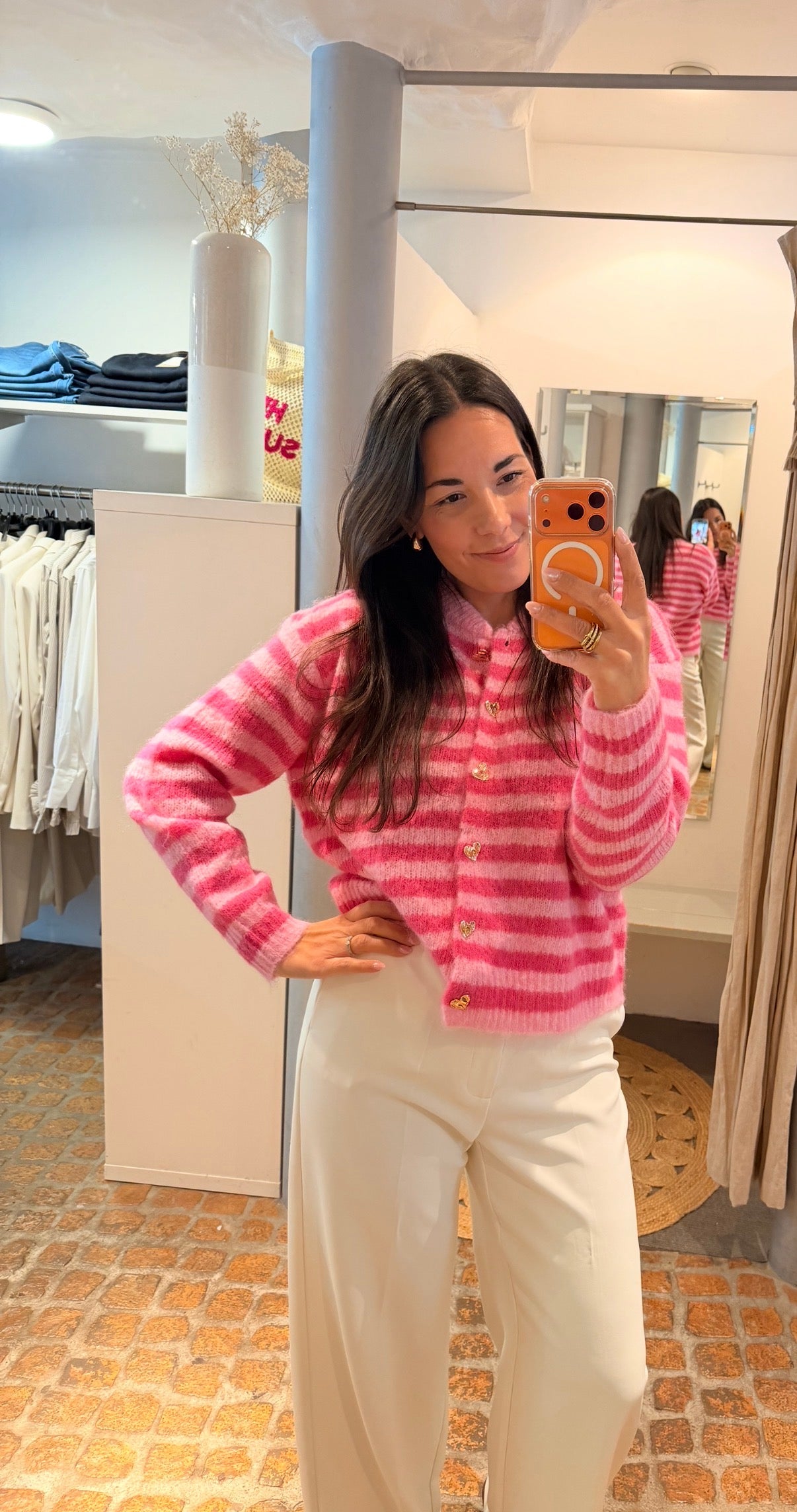 CARDIGAN HEART PINK STRIPES