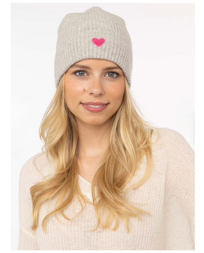 100% Kaschmir Zwillingsherz Mütze mit Herz ❤️ in grau