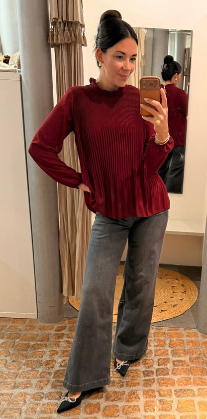Plissee Bluse burgundy