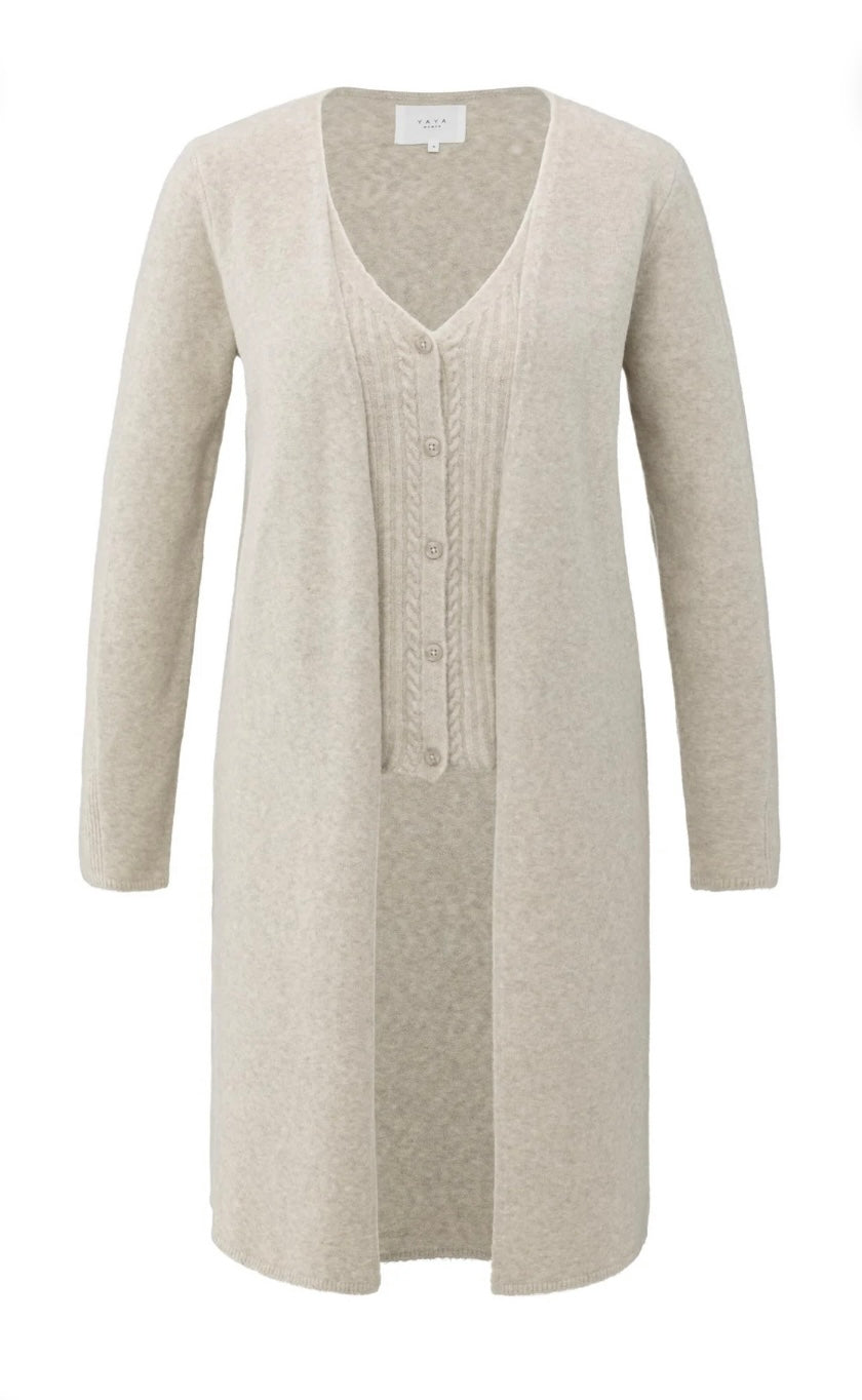 YAYA long Cardigan mit Weste im Zopfmuster
