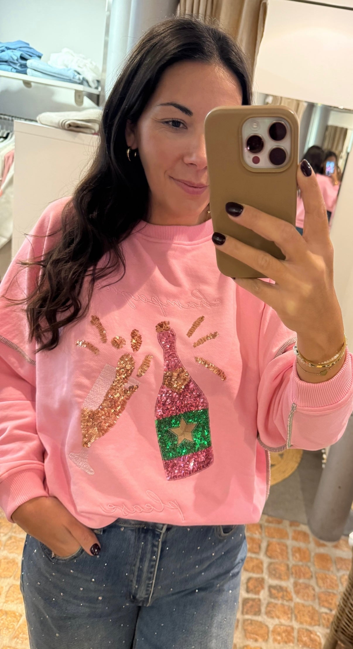 Miss Goodlife Sweatshirt Champagne Pailletten in rosa