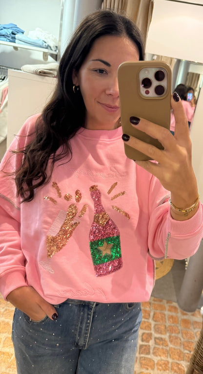 Miss Goodlife Sweatshirt Champagne Pailletten in rosa